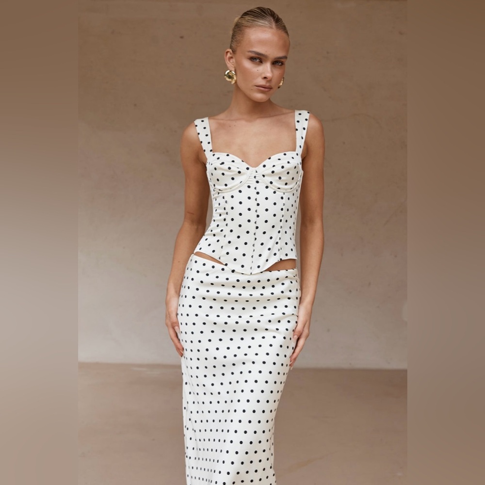 Runaway The Label Karlita Bustier Top Ivory Polka Dot Size XS NWT